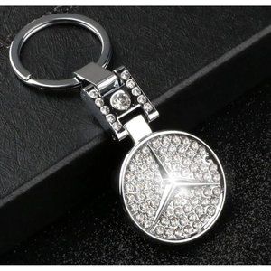 For Mercedes Metal Chrome Emblem Jewel Style Keychain Key Fob Ring Diamonds NWOT